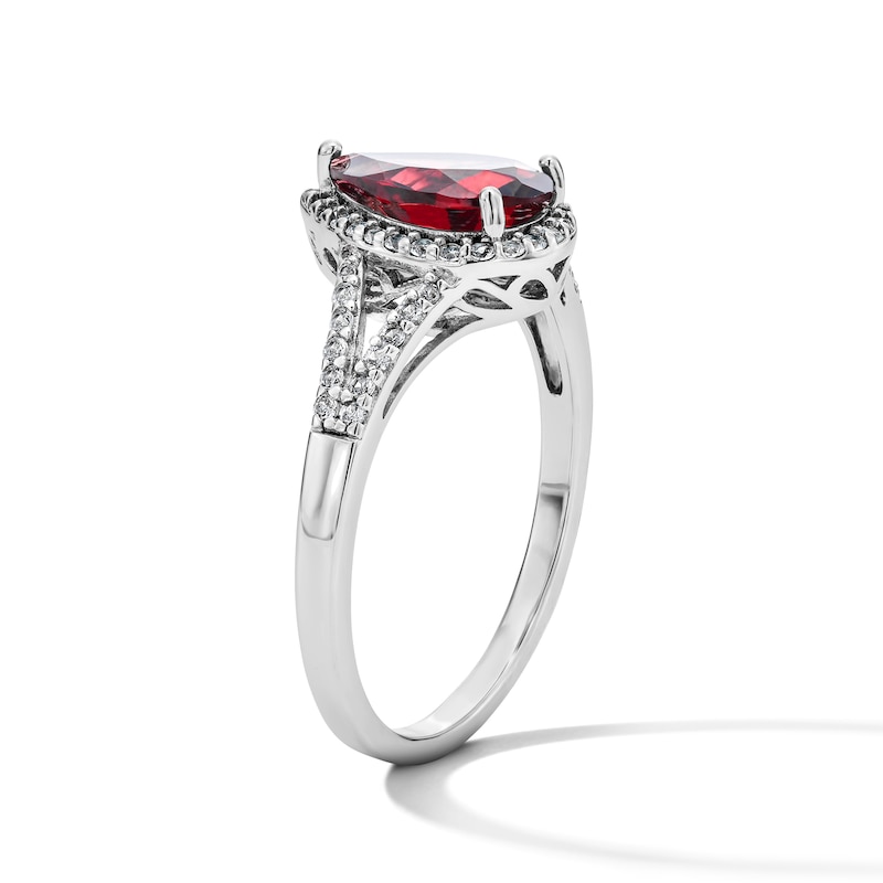 Main Image 3 of Pear-Shaped Garnet and White Lab-Created Sapphire Pendant, Bracelet, Ring and Earrings Set in Sterling Silver