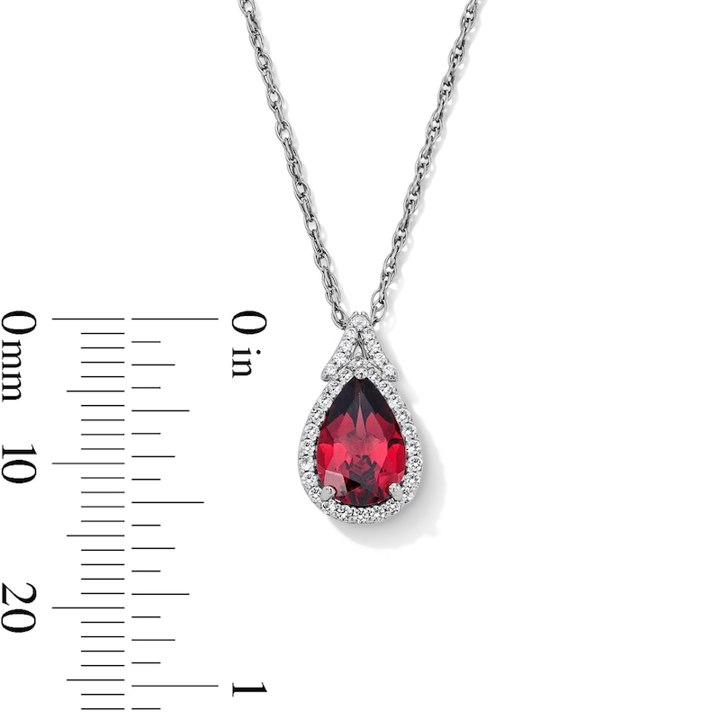 Main Image 4 of Pear-Shaped Garnet and White Lab-Created Sapphire Pendant, Bracelet, Ring and Earrings Set in Sterling Silver
