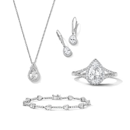 Pear-Shaped White Lab-Created Sapphire Pendant, Bracelet, Ring and Earrings Set in Sterling Silver