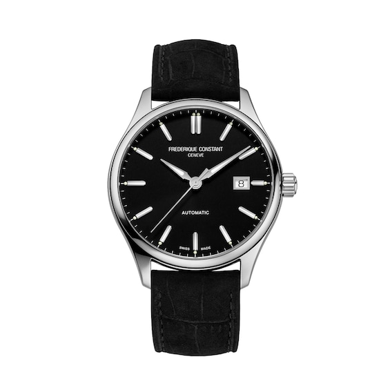 Men's Frederique Constant Classics Index Automatic Watch with Black Dial and Black Leather Strap (Model: Fc-303Nb5B6)