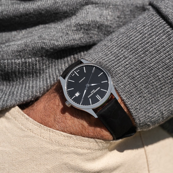 Men's Frederique Constant Classics Index Automatic Watch with Black Dial and Black Leather Strap (Model: Fc-303Nb5B6)