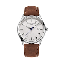 Men's Frederique Constant Classics Index Automatic Watch with White Dial and Brown Leather Strap (Model: FC-303NS5B6)