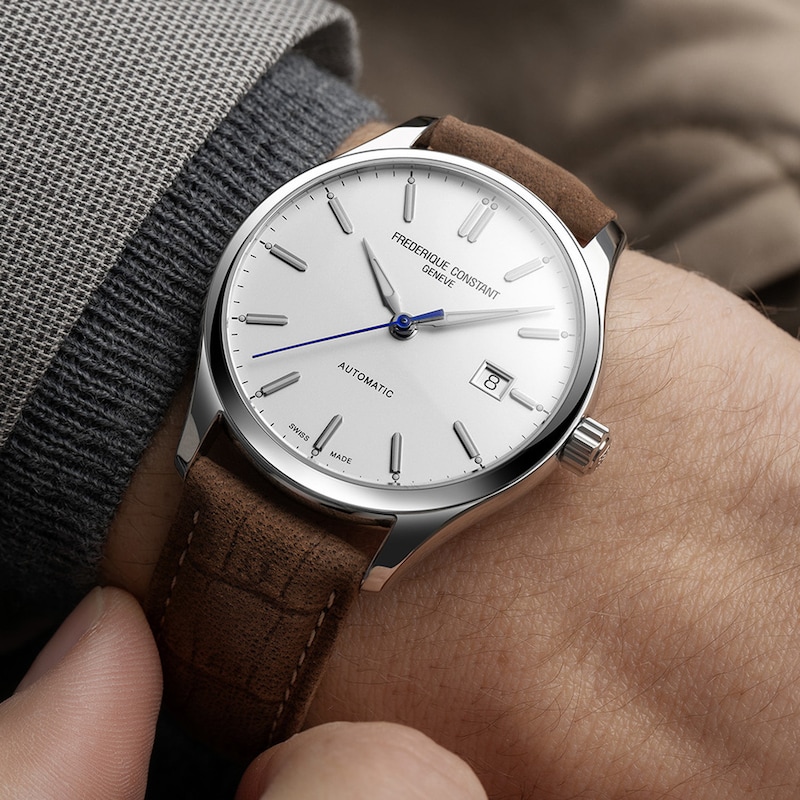 Main Image 4 of Men's Frederique Constant Classics Index Automatic Watch with White Dial and Brown Leather Strap (Model: FC-303NS5B6)