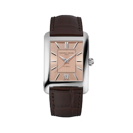 Men's Frederique Constant Classics Carrée Automatic Watch with Salmon Dial and Brown Leather Strap (Model: FC-303SAL4C6)