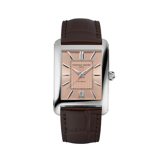 Men's Frederique Constant Classics Carrée Automatic Watch with Salmon Dial and Brown Leather Strap (Model: Fc-303Sal4C6)