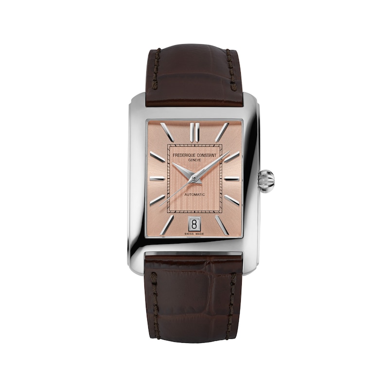 Main Image 1 of Men's Frederique Constant Classics Carrée Automatic Watch with Salmon Dial and Brown Leather Strap (Model: FC-303SAL4C6)