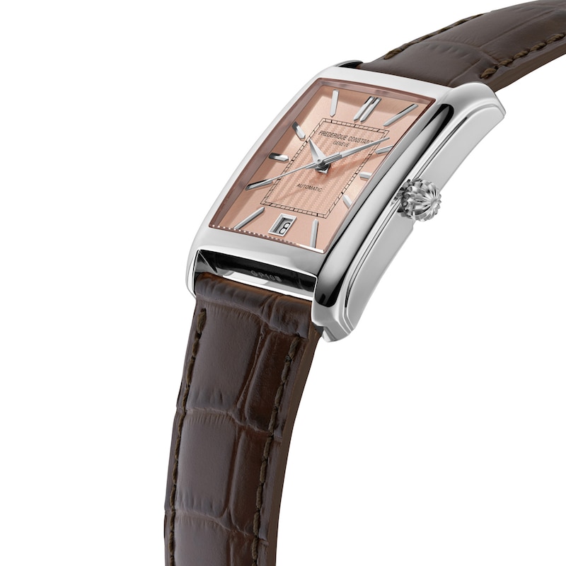 Main Image 2 of Men's Frederique Constant Classics Carrée Automatic Watch with Salmon Dial and Brown Leather Strap (Model: FC-303SAL4C6)
