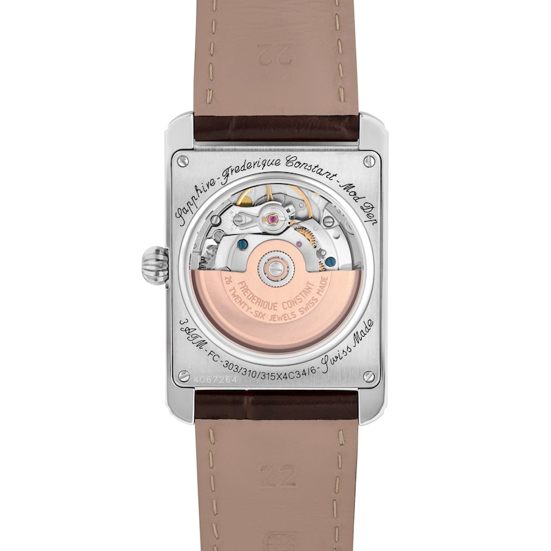 Main Image 3 of Men's Frederique Constant Classics Carrée Automatic Watch with Salmon Dial and Brown Leather Strap (Model: FC-303SAL4C6)