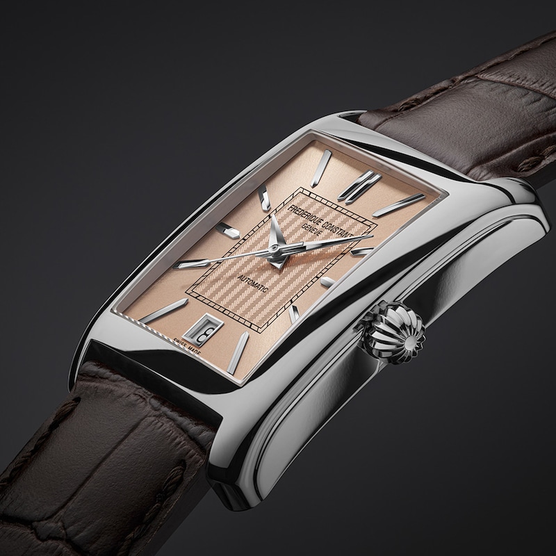 Main Image 4 of Men's Frederique Constant Classics Carrée Automatic Watch with Salmon Dial and Brown Leather Strap (Model: FC-303SAL4C6)