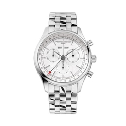 Men's Frederique Constant Classics Chronograph Watch with White Dial and Black Leather Strap (Model: FC-296SW5B6)