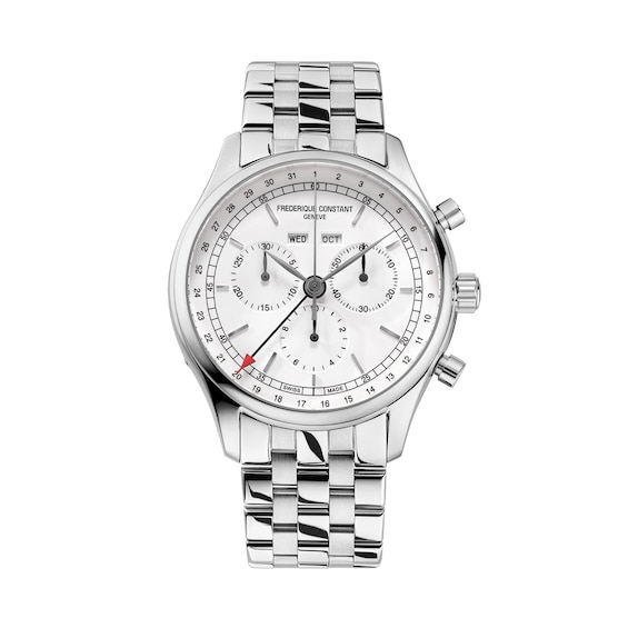 Men's Frederique Constant Classics Chronograph Watch with White Dial and Black Leather Strap (Model: Fc-296Sw5B6)