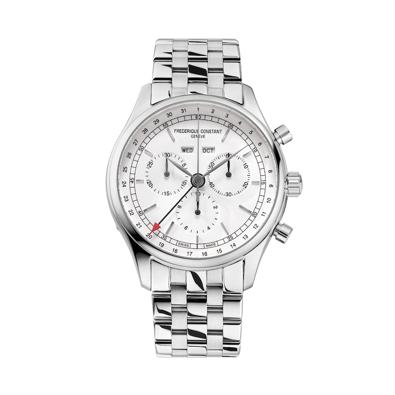 Main Image 1 of Men's Frederique Constant Classics Chronograph Watch with White Dial and Black Leather Strap (Model: FC-296SW5B6)