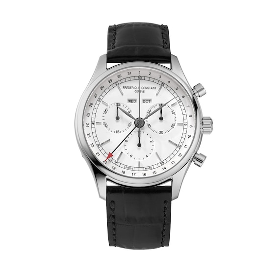 Men's Frederique Constant Classics Chronograph Watch with White Dial and Black Leather Strap (Model: Fc-296Sw5B6)