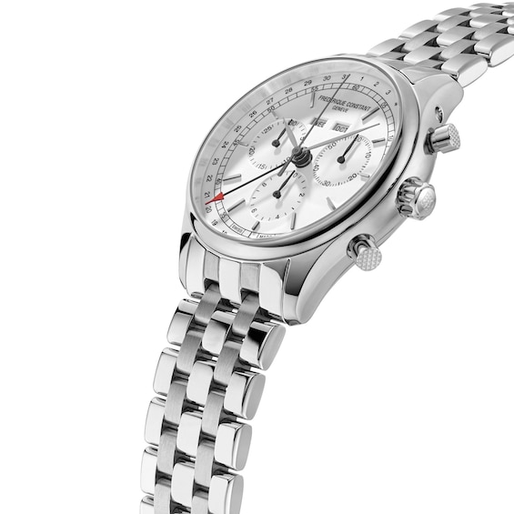 Men's Frederique Constant Classics Chronograph Watch with White Dial and Black Leather Strap (Model: Fc-296Sw5B6)