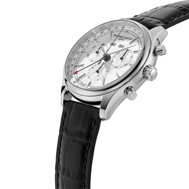Main Image 4 of Men's Frederique Constant Classics Chronograph Watch with White Dial and Black Leather Strap (Model: FC-296SW5B6)