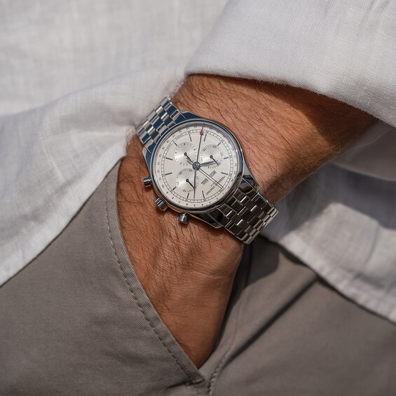 Men's Frederique Constant Classics Chronograph Watch with White Dial and Black Leather Strap (Model: Fc-296Sw5B6)