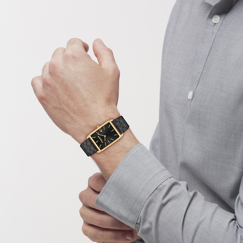 Main Image 5 of Unisex Coach Gold-Tone IP Analog Watch with Black Rectangle Dial and Brown Leather Strap (Model: 14400045)