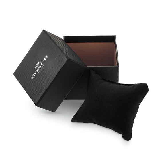 Unisex Coach Gold-Tone IP Analog Watch with Black Rectangle Dial and Brown Leather Strap (Model: 14400045)