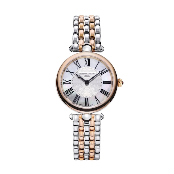 Ladies' Frederique Constant Classics Round Two-Tone Analog Watch with Mother-of-Pearl Dial (Model: Fc-200Mpw2Ar2B)