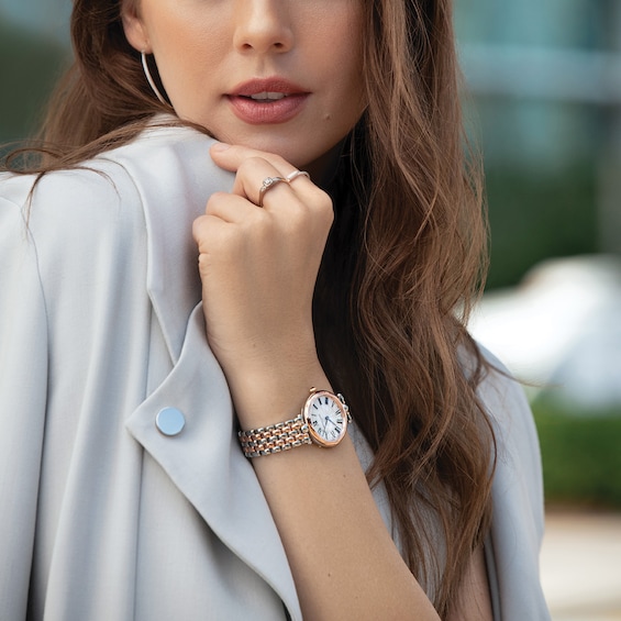 Ladies' Frederique Constant Classics Round Two-Tone Analog Watch with Mother-of-Pearl Dial (Model: Fc-200Mpw2Ar2B)