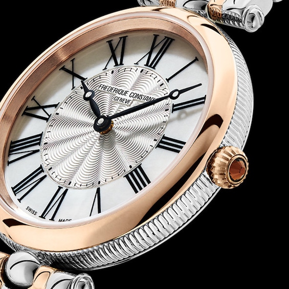 Ladies' Frederique Constant Classics Round Two-Tone Analog Watch with Mother-of-Pearl Dial (Model: Fc-200Mpw2Ar2B)