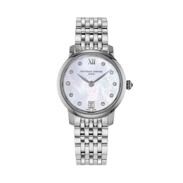 Ladies' Frederique Constant Slimline 1/20 CT. T.W. Diamond Watch with Mother-of-Pearl Dial (Model: FC-220MPWD1S26B)