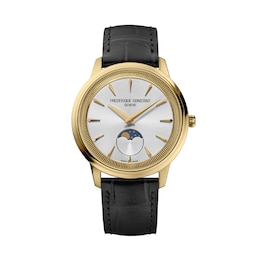 Men's Frederique Constant Moneta Gold-Tone IP Analog Watch with Silver-Tone Dial and Leather Strap (Model: FC-206S3S5)