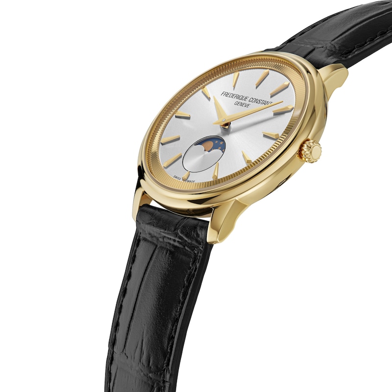 Main Image 2 of Men's Frederique Constant Moneta Gold-Tone IP Analog Watch with Silver-Tone Dial and Leather Strap (Model: FC-206S3S5)