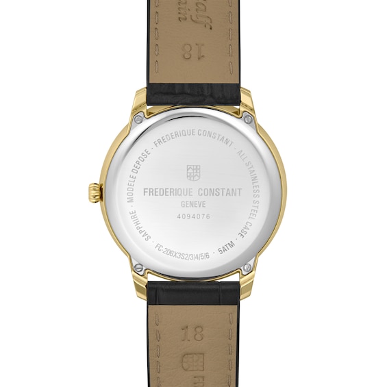 Men's Frederique Constant Moneta Gold-Tone IP Analog Watch with Silver-Tone Dial and Leather Strap (Model: Fc-206S3S5)
