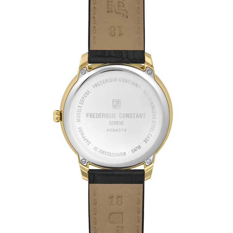 Main Image 3 of Men's Frederique Constant Moneta Gold-Tone IP Analog Watch with Silver-Tone Dial and Leather Strap (Model: FC-206S3S5)