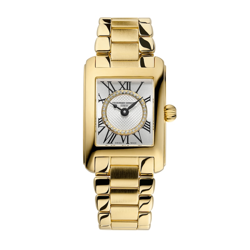 Main Image 1 of Ladies' Frederique Constant Classics Carrée 1/20 CT. T.W. Diamond Gold-Tone IP Analog Watch (Model: FC-200MCDC35B)