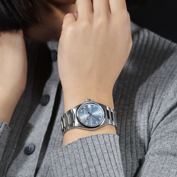 Ladies' Frederique Constant Highlife 1/20 CT. T.w. Diamond Analog Watch with Blue Dial (Model: Fc-240Lnd2Nh26B)