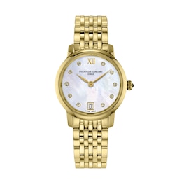 Ladies' Frederique Constant Slimline 1/20 CT. T.W. Diamond Watch with Mother-of-Pearl Dial (Model FC-220MPWD1S25B)