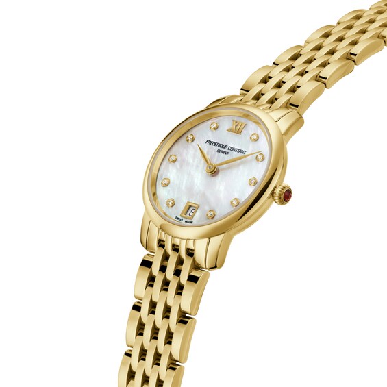 Ladies' Frederique Constant Slimline 1/20 CT. T.w. Diamond Watch with Mother-of-Pearl Dial (Model Fc-220Mpwd1S25B)