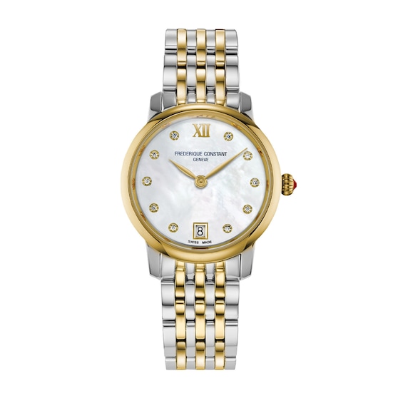 Ladies' Frederique Constant Slimline 1/20 CT. T.w. Diamond Watch with Mother-of-Pearl Dial (Model Fc-220Mpwd1S23B)