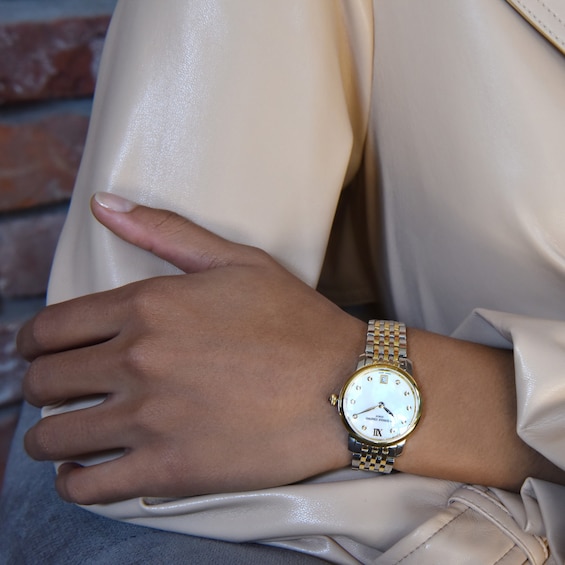 Ladies' Frederique Constant Slimline 1/20 CT. T.w. Diamond Watch with Mother-of-Pearl Dial (Model Fc-220Mpwd1S23B)