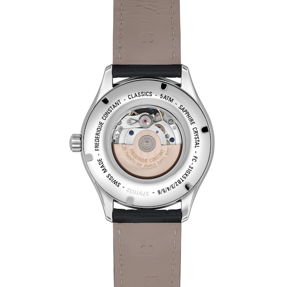 Men's Frederique Constant Classics Automatic Watch with Silver-Tone Dial and Black Leather Strap (Model: Fc-310Mc5B6)