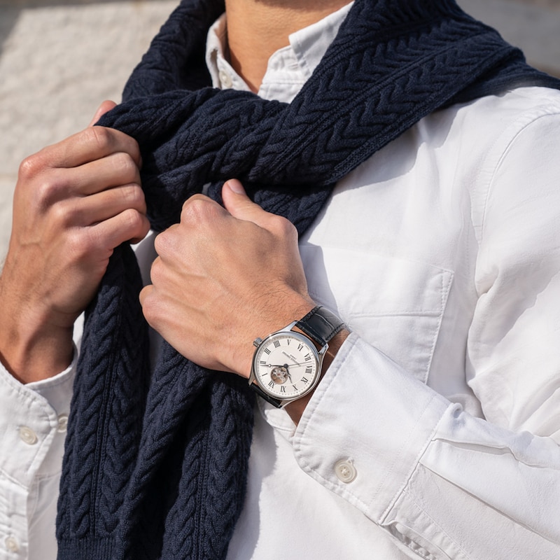 Main Image 4 of Men's Frederique Constant Classics Automatic Watch with Silver-Tone Dial and Black Leather Strap (Model: FC-310MC5B6)