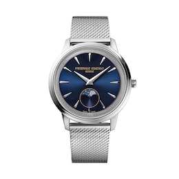Men's Frederique Constant Moneta Analog Watch with Navy Blue Dial and Mesh Bracelet (Model: FC-206N3S6B)