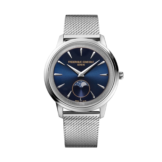 Men's Frederique Constant Moneta Analog Watch with Navy Blue Dial and Mesh Bracelet (Model: Fc-206N3S6B)