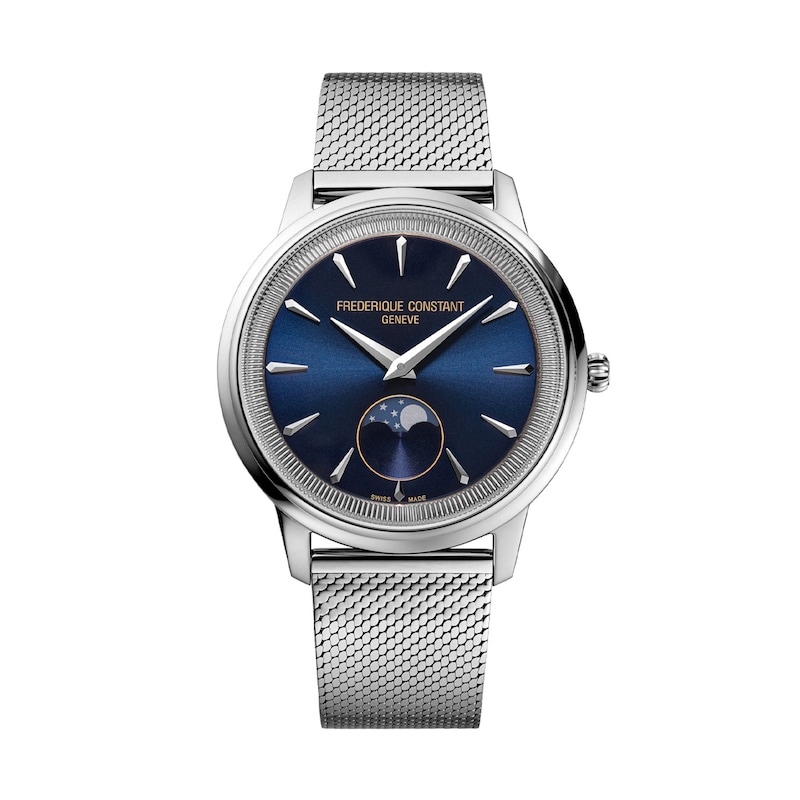 Main Image 1 of Men's Frederique Constant Moneta Analog Watch with Navy Blue Dial and Mesh Bracelet (Model: FC-206N3S6B)