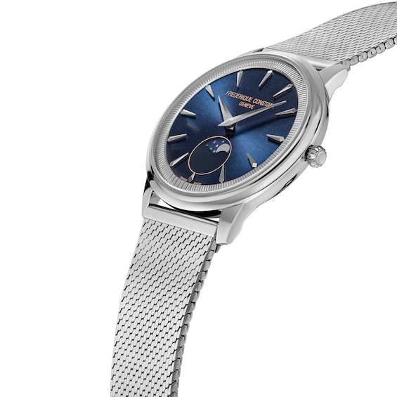 Men's Frederique Constant Moneta Analog Watch with Navy Blue Dial and Mesh Bracelet (Model: Fc-206N3S6B)