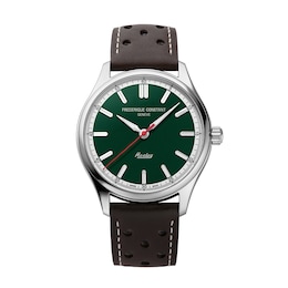 Men's Frederique Constant Healey Analog Watch with Green Dial and Brown Leather Strap (Model: FC-301HGRS5B26)