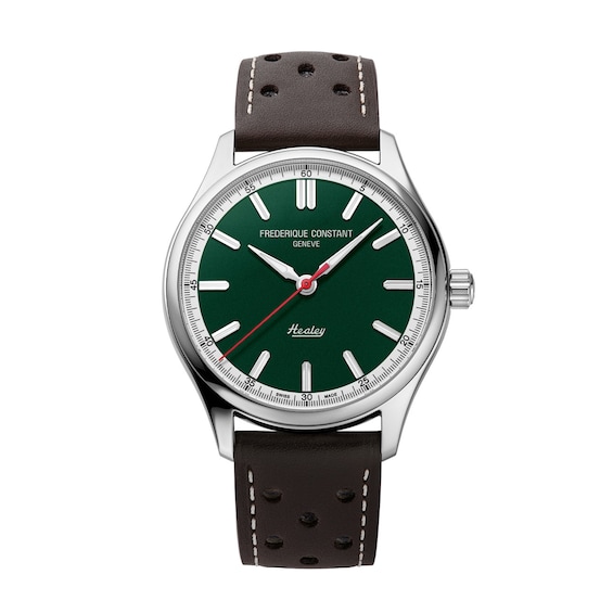 Men's Frederique Constant Healey Analog Watch with Green Dial and Brown Leather Strap (Model: Fc-301Hgrs5B26)