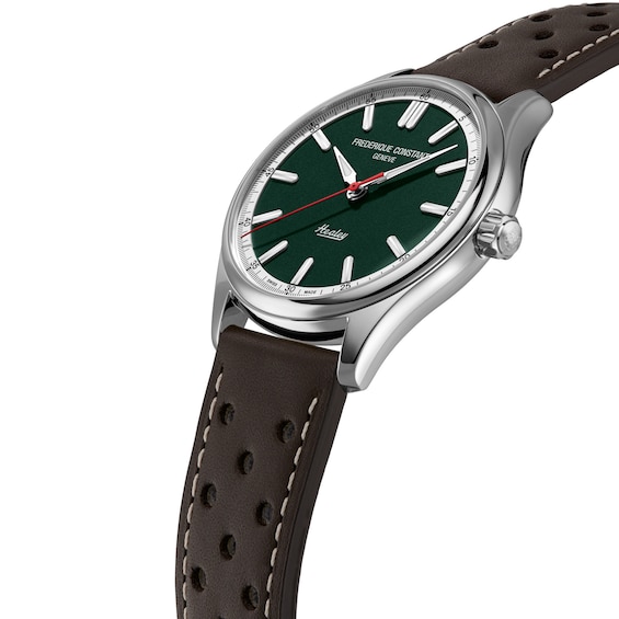 Men's Frederique Constant Healey Analog Watch with Green Dial and Brown Leather Strap (Model: Fc-301Hgrs5B26)