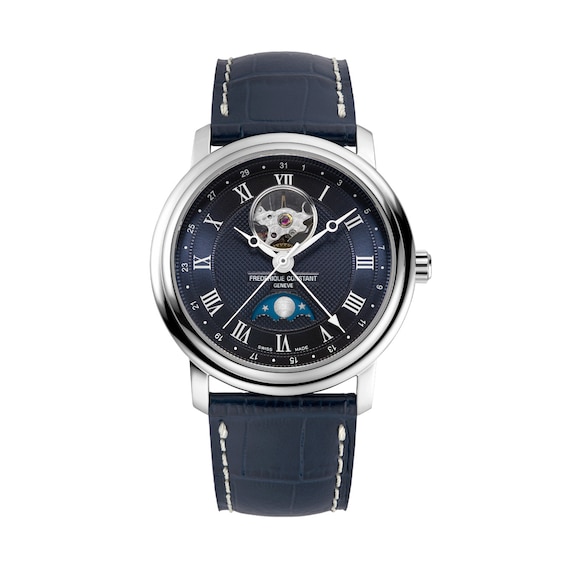 Men's Frederique Constant Classics Automatic Watch with Navy Blue Dial and Blue Leather Strap (Model: Fc-335Mcnw4P26)