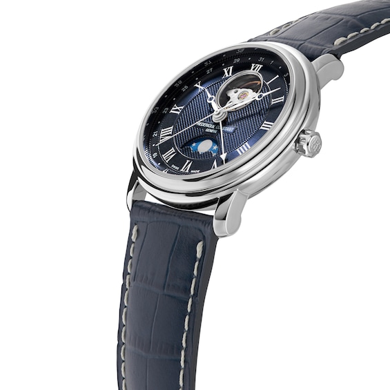 Men's Frederique Constant Classics Automatic Watch with Navy Blue Dial and Blue Leather Strap (Model: Fc-335Mcnw4P26)
