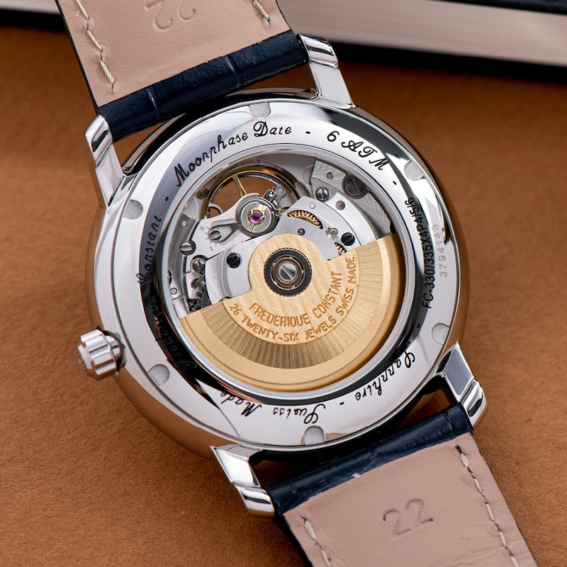 Main Image 4 of Men's Frederique Constant Classics Automatic Watch with Navy Blue Dial and Blue Leather Strap (Model: FC-335MCNW4P26)