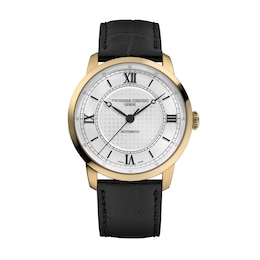 Men’s Frederique Constant Classic Gold-Tone IP Watch with Silver-Tone Dial and Black Leather Strap (Model: FC-301S3B5)