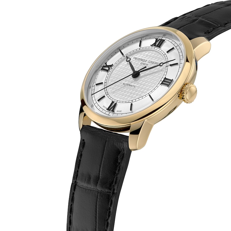 Main Image 2 of Men’s Frederique Constant Classic Gold-Tone IP Watch with Silver-Tone Dial and Black Leather Strap (Model: FC-301S3B5)